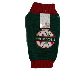 Pet Central Winter Dog Sweater Jacket Size Small Green & Red Christmas Ornament